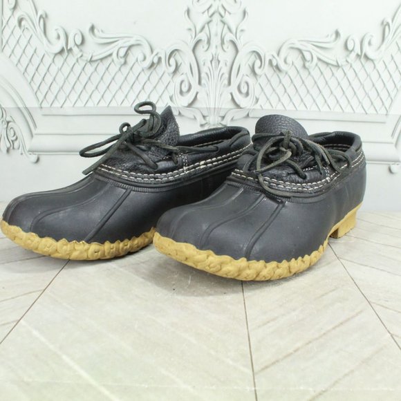 LL Bean Black Leather Unlined Waterproof Ankle Duck Boots Size 7 M - Picture 2 of 10